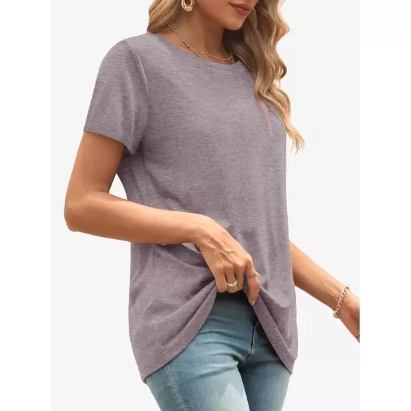 imageATHMILE Womens Short Sleeve Round Neck Shirts Summer Top Fashion Basic TeeGrey Purple