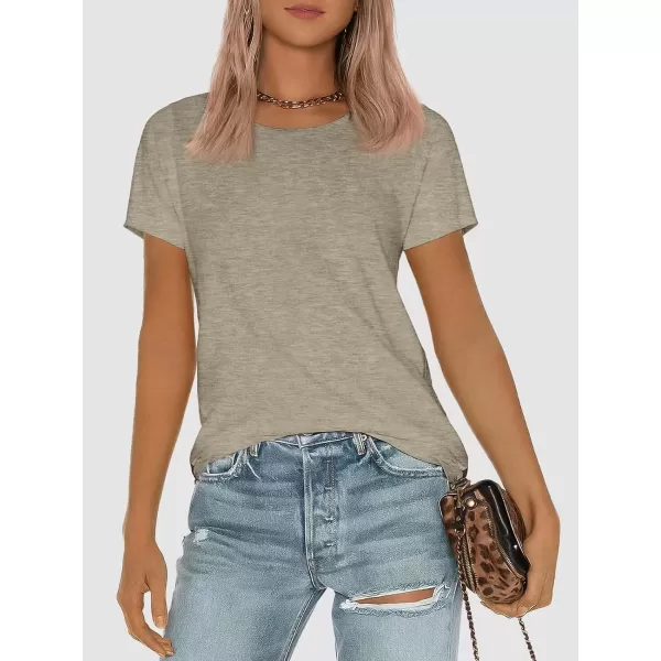 imageATHMILE Womens Short Sleeve Round Neck Shirts Summer Top Fashion Basic TeeCoffee Grey