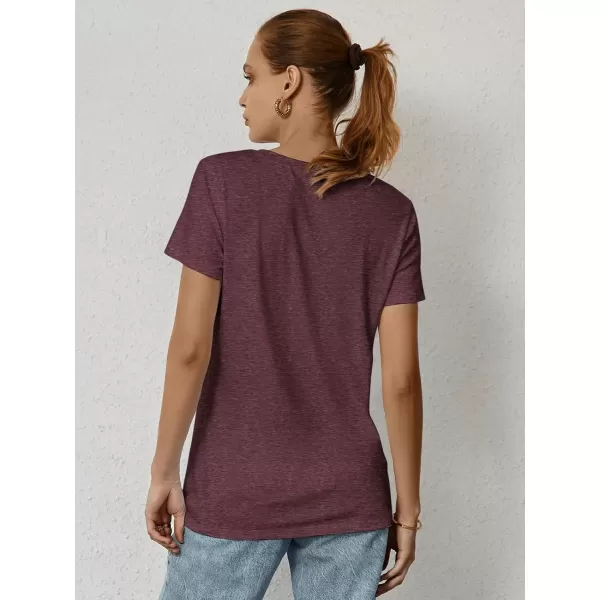 imageATHMILE Womens Short Sleeve Round Neck Shirts Summer Top Fashion Basic TeeWine Red