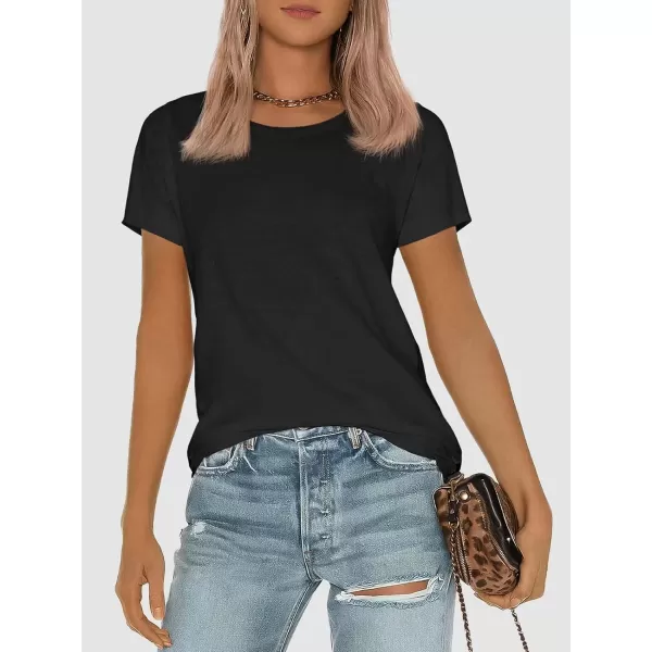 imageATHMILE Womens Short Sleeve Round Neck Shirts Summer Top Fashion Basic TeeBlack