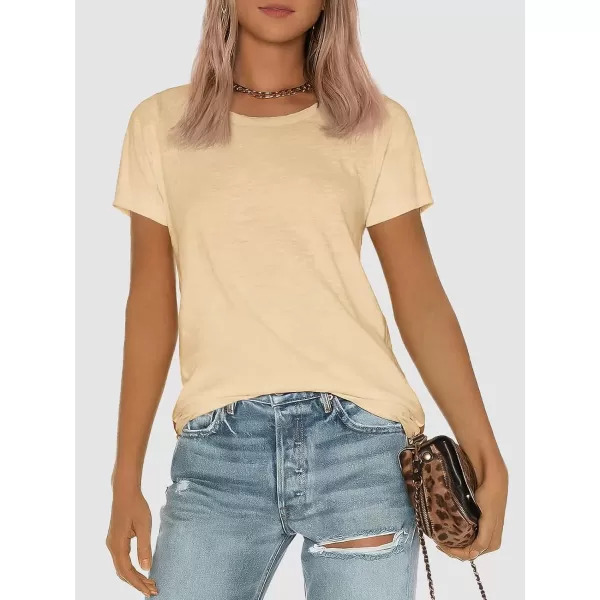 imageATHMILE Womens Short Sleeve Round Neck Shirts Summer Top Fashion Basic TeeCream