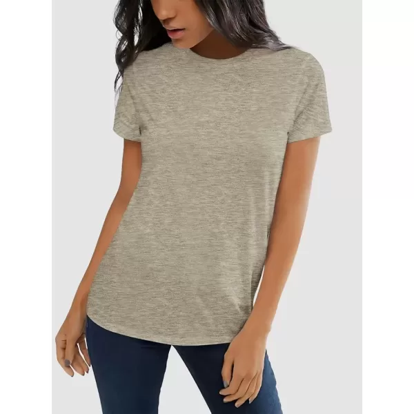 imageATHMILE Womens Short Sleeve Round Neck Shirts Summer Top Fashion Basic TeeCoffee Grey