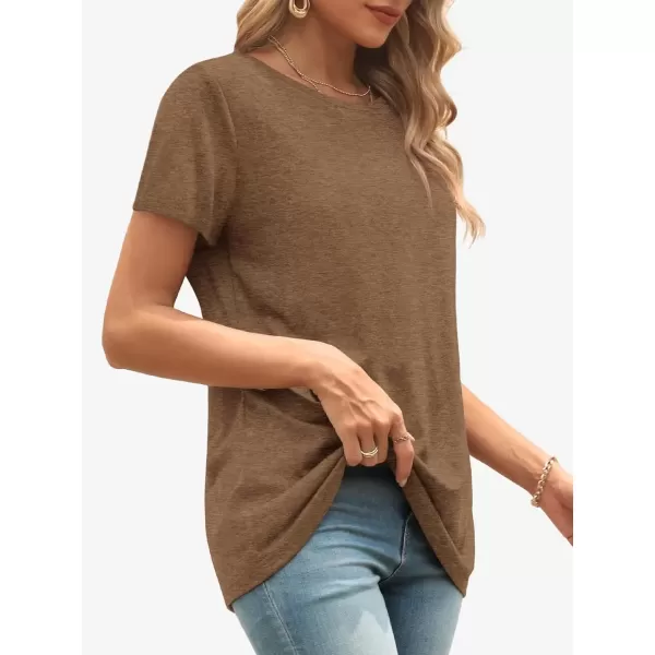 imageATHMILE Womens Short Sleeve Round Neck Shirts Summer Top Fashion Basic TeeCoffee