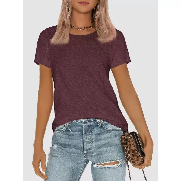 imageATHMILE Womens Short Sleeve Round Neck Shirts Summer Top Fashion Basic TeeWine Red