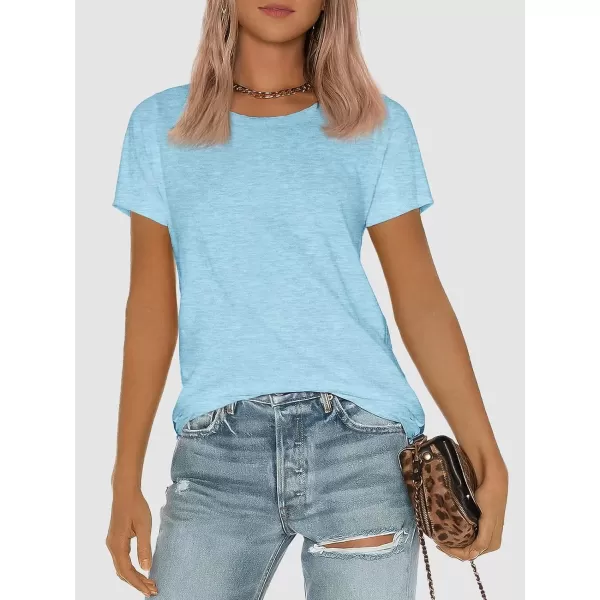 imageATHMILE Womens Short Sleeve Round Neck Shirts Summer Top Fashion Basic TeeLight Blue