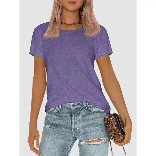 imageATHMILE Womens Short Sleeve Round Neck Shirts Summer Top Fashion Basic TeePurple