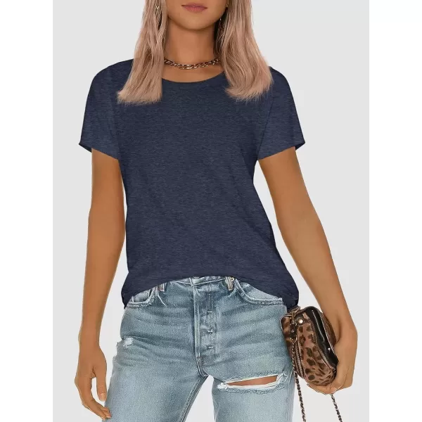 imageATHMILE Womens Short Sleeve Round Neck Shirts Summer Top Fashion Basic TeeNavy