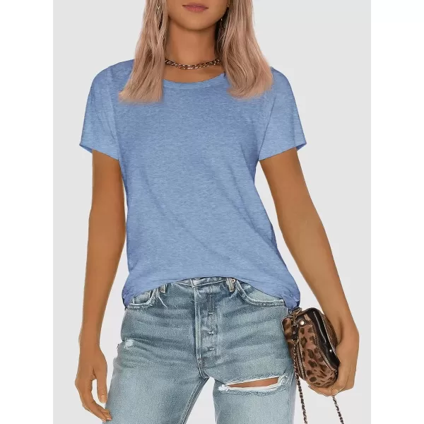 imageATHMILE Womens Short Sleeve Round Neck Shirts Summer Top Fashion Basic TeeIce Blue