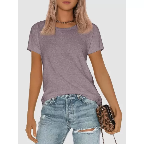 imageATHMILE Womens Short Sleeve Round Neck Shirts Summer Top Fashion Basic TeeGrey Purple