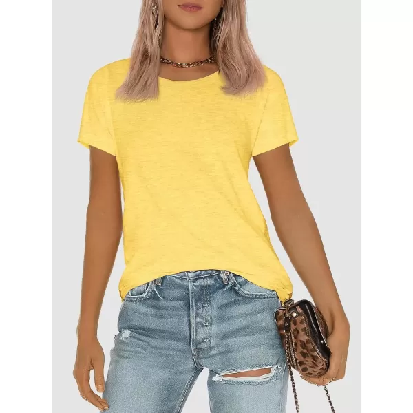 imageATHMILE Womens Short Sleeve Round Neck Shirts Summer Top Fashion Basic TeeYellow