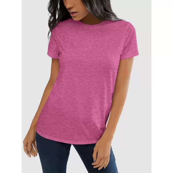 imageATHMILE Womens Short Sleeve Round Neck Shirts Summer Top Fashion Basic TeeHot Pink