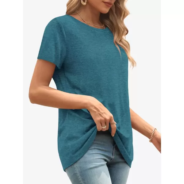 imageATHMILE Womens Short Sleeve Round Neck Shirts Summer Top Fashion Basic TeeBlue Geen