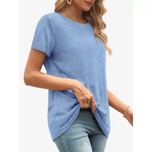 imageATHMILE Womens Short Sleeve Round Neck Shirts Summer Top Fashion Basic TeeIce Blue