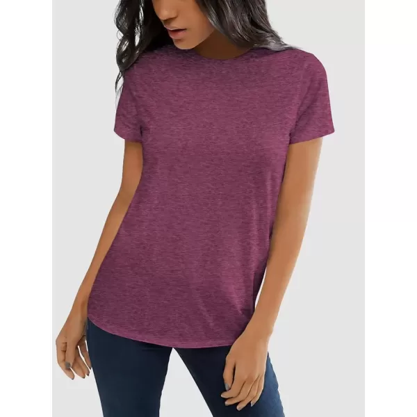 imageATHMILE Womens Short Sleeve Round Neck Shirts Summer Top Fashion Basic TeePink Red