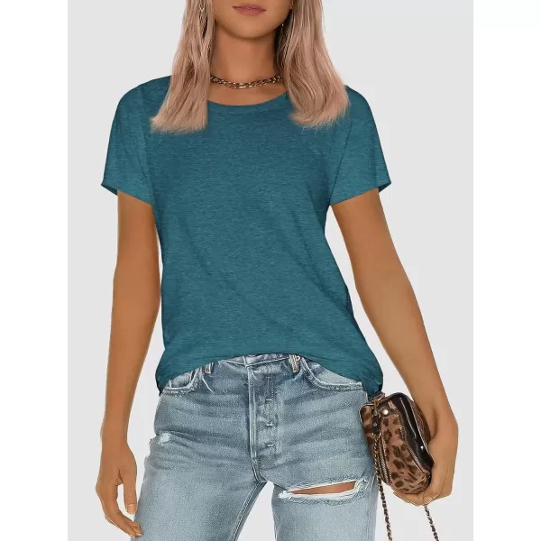 imageATHMILE Womens Short Sleeve Round Neck Shirts Summer Top Fashion Basic TeeBlue Geen