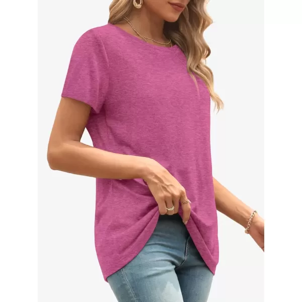 imageATHMILE Womens Short Sleeve Round Neck Shirts Summer Top Fashion Basic TeeHot Pink