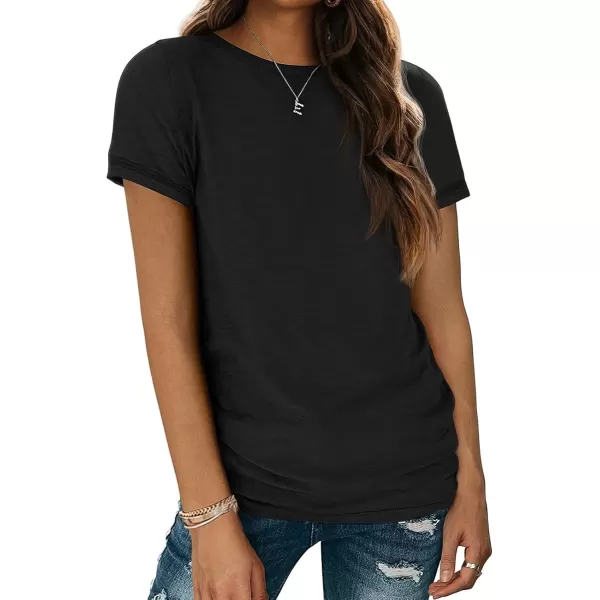 imageATHMILE Womens Short Sleeve Round Neck Shirts Summer Top Fashion Basic TeeBlack
