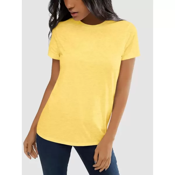 imageATHMILE Womens Short Sleeve Round Neck Shirts Summer Top Fashion Basic TeeYellow