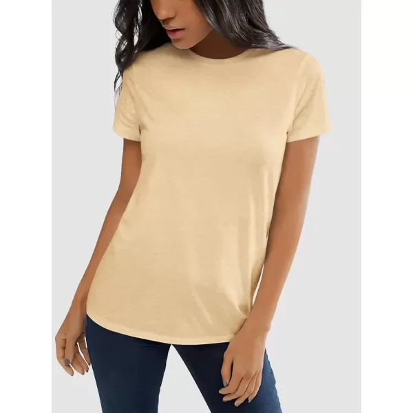 imageATHMILE Womens Short Sleeve Round Neck Shirts Summer Top Fashion Basic TeeCream