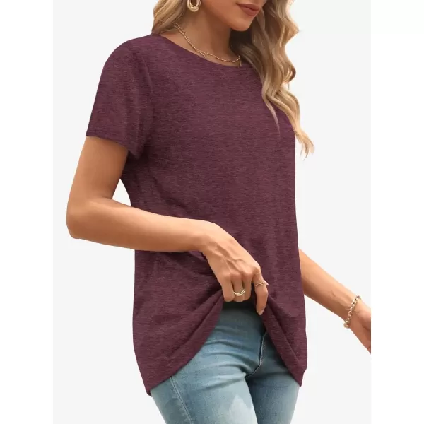 imageATHMILE Womens Short Sleeve Round Neck Shirts Summer Top Fashion Basic TeeWine Red
