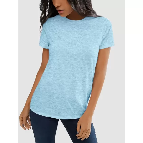 imageATHMILE Womens Short Sleeve Round Neck Shirts Summer Top Fashion Basic TeeLight Blue