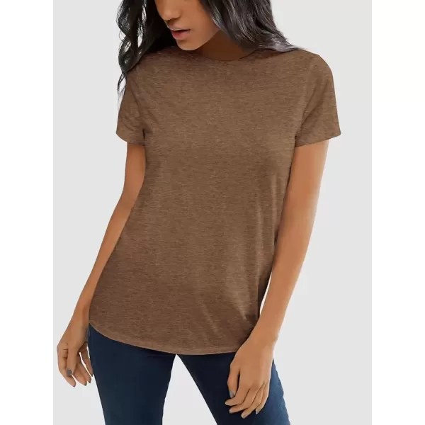 imageATHMILE Womens Short Sleeve Round Neck Shirts Summer Top Fashion Basic TeeCoffee