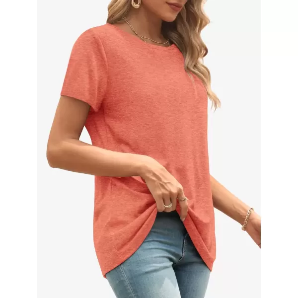 imageATHMILE Womens Short Sleeve Round Neck Shirts Summer Top Fashion Basic TeeLight Orange