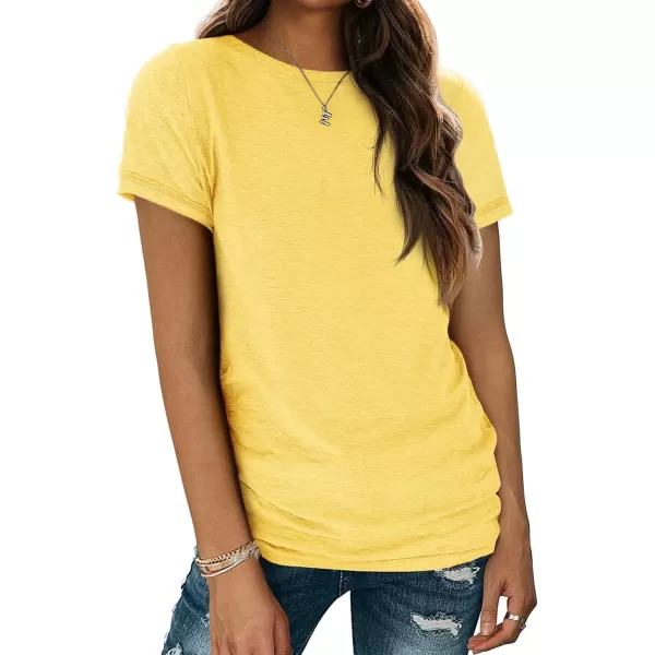 imageATHMILE Womens Short Sleeve Round Neck Shirts Summer Top Fashion Basic TeeYellow