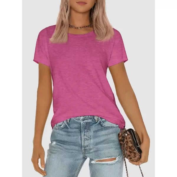 imageATHMILE Womens Short Sleeve Round Neck Shirts Summer Top Fashion Basic TeeHot Pink