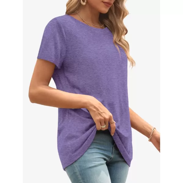 imageATHMILE Womens Short Sleeve Round Neck Shirts Summer Top Fashion Basic TeePurple