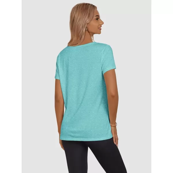 imageATHMILE Womens Short Sleeve Round Neck Shirts Summer Top Fashion Basic TeeAqua