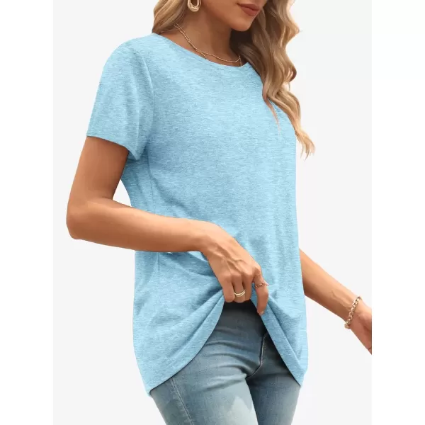 imageATHMILE Womens Short Sleeve Round Neck Shirts Summer Top Fashion Basic TeeLight Blue