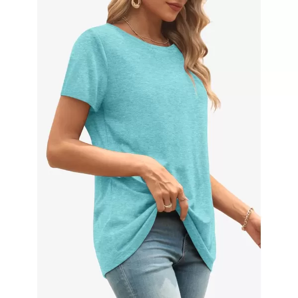 imageATHMILE Womens Short Sleeve Round Neck Shirts Summer Top Fashion Basic TeeAqua
