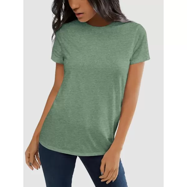imageATHMILE Womens Short Sleeve Round Neck Shirts Summer Top Fashion Basic TeeLight Green