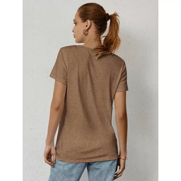 imageATHMILE Womens Short Sleeve Round Neck Shirts Summer Top Fashion Basic TeeCoffee