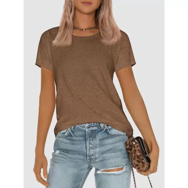 imageATHMILE Womens Short Sleeve Round Neck Shirts Summer Top Fashion Basic TeeCoffee