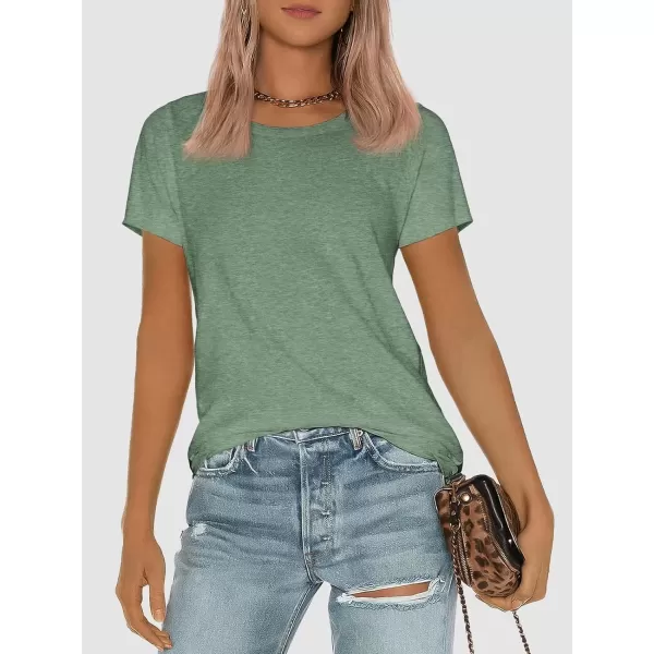 imageATHMILE Womens Short Sleeve Round Neck Shirts Summer Top Fashion Basic TeeLight Green