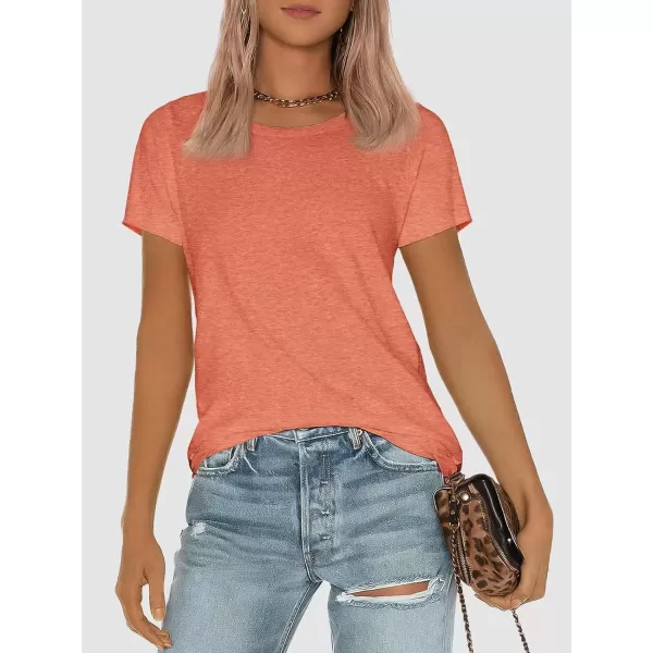 imageATHMILE Womens Short Sleeve Round Neck Shirts Summer Top Fashion Basic TeeLight Orange