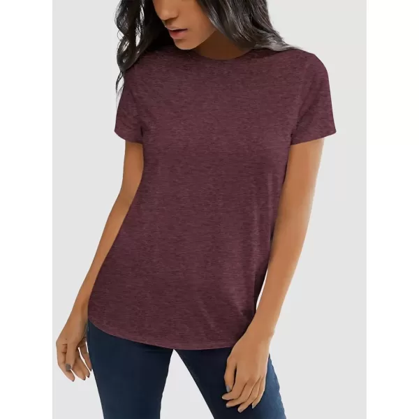 imageATHMILE Womens Short Sleeve Round Neck Shirts Summer Top Fashion Basic TeeWine Red