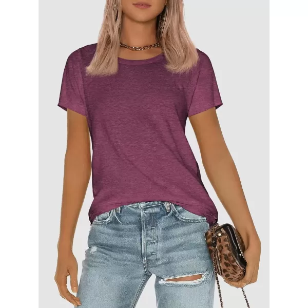 imageATHMILE Womens Short Sleeve Round Neck Shirts Summer Top Fashion Basic TeePink Red