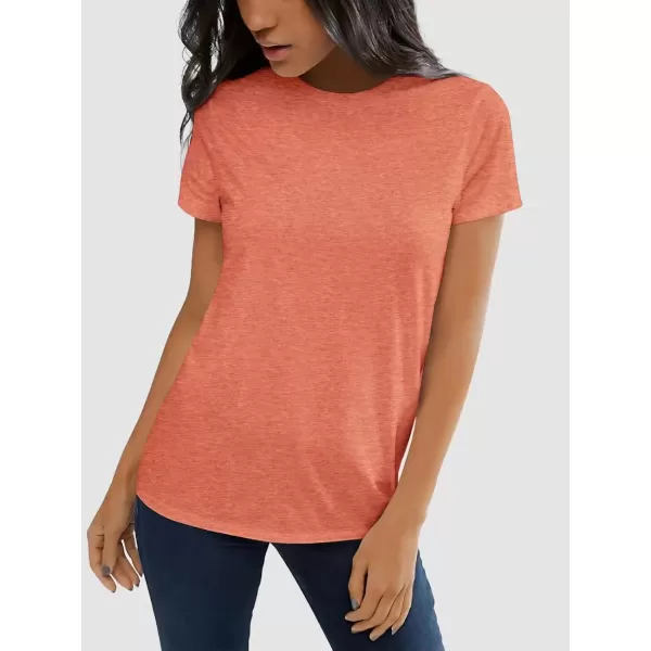 imageATHMILE Womens Short Sleeve Round Neck Shirts Summer Top Fashion Basic TeeLight Orange