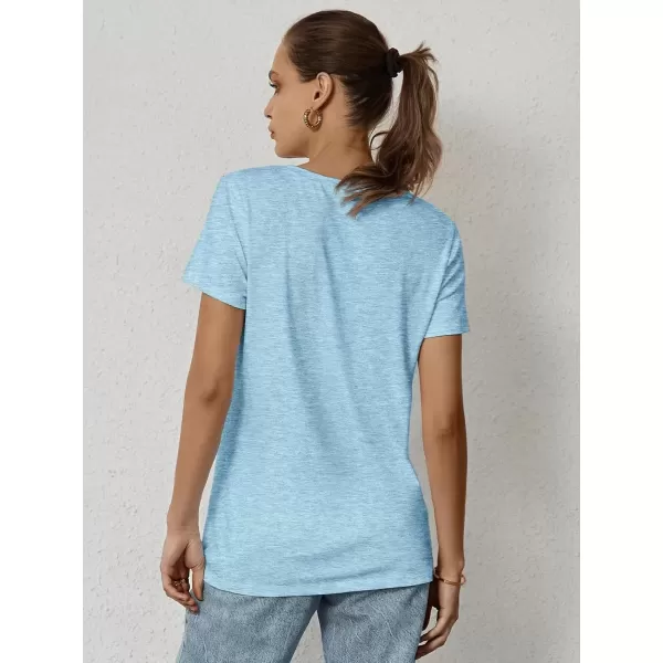 imageATHMILE Womens Short Sleeve Round Neck Shirts Summer Top Fashion Basic TeeLight Blue