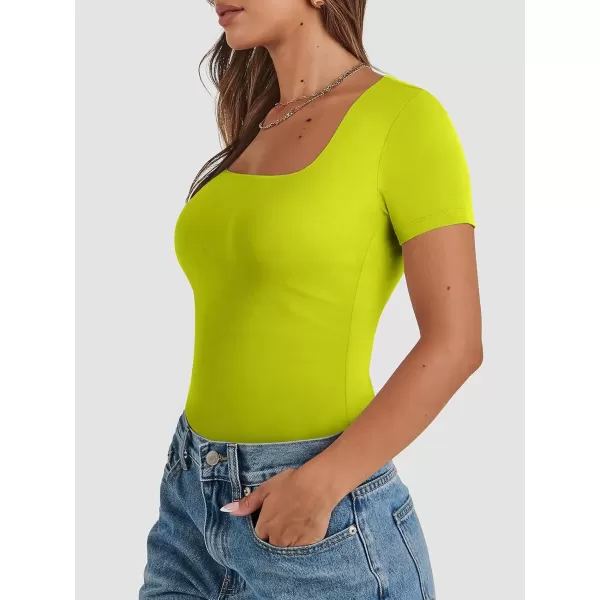 imageATHMILE Womens Short Sleeve Shirts Crop Tops Basic Double Modal Layering Tight Slim Fit Y2K T Shirts Clothes 2024Yellow