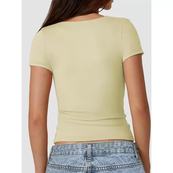 imageATHMILE Womens Short Sleeve Shirts Crop Tops Basic Double Modal Layering Tight Slim Fit Y2K T Shirts Clothes 2024Cream
