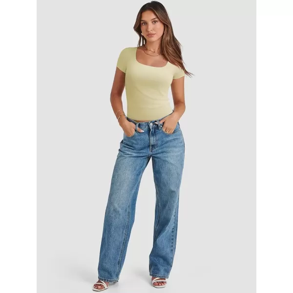 imageATHMILE Womens Short Sleeve Shirts Crop Tops Basic Double Modal Layering Tight Slim Fit Y2K T Shirts Clothes 2024Cream