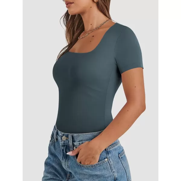 imageATHMILE Womens Short Sleeve Shirts Crop Tops Basic Double Modal Layering Tight Slim Fit Y2K T Shirts Clothes 2024Haze Blue