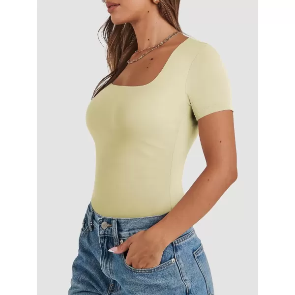 imageATHMILE Womens Short Sleeve Shirts Crop Tops Basic Double Modal Layering Tight Slim Fit Y2K T Shirts Clothes 2024Cream