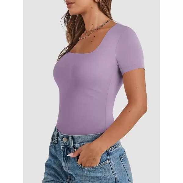 imageATHMILE Womens Short Sleeve Shirts Crop Tops Basic Double Modal Layering Tight Slim Fit Y2K T Shirts Clothes 2024Purple