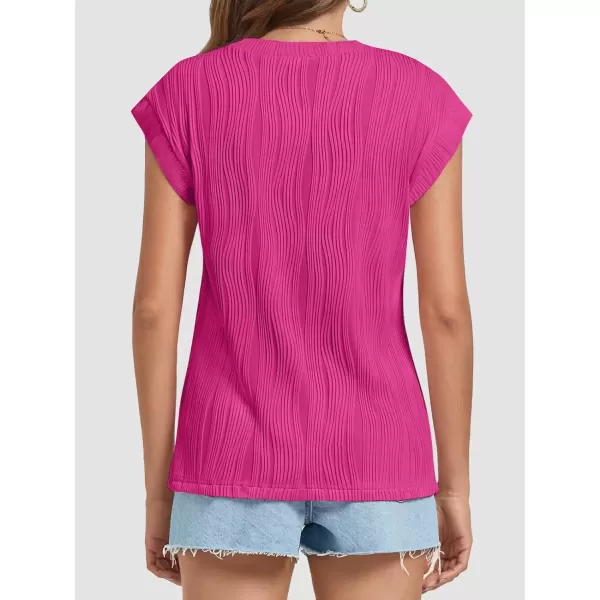 imageATHMILE Womens Short Sleeve Summer Tops Crewneck Textured Shirts Basic T Shirt Casual Work BlousesHot Pink