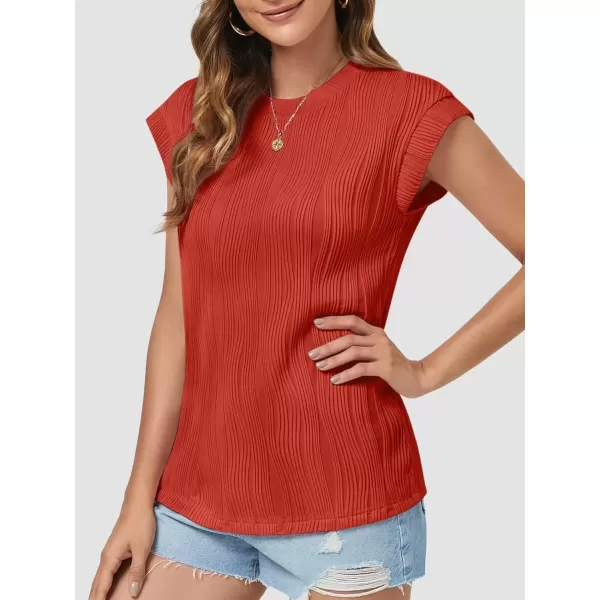 imageATHMILE Womens Short Sleeve Summer Tops Crewneck Textured Shirts Basic T Shirt Casual Work BlousesRed